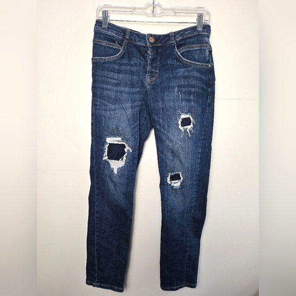 Women's Guess Dark Wash Tapered Relaxed Distressed Jeans, Size 26 - Picture 1 of 7
